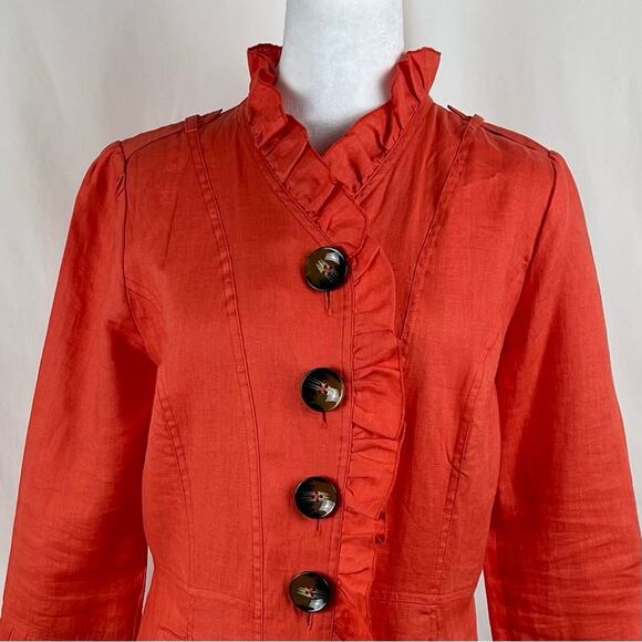 Luii Orange Pure Linen Ruffle Coastal Grandma Romantic Jacket NWOT Size S - Picture 3 of 12